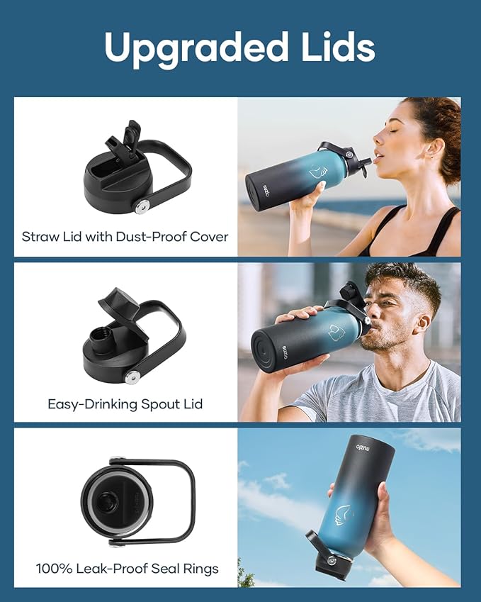 BUZIO 40 oz Insulated Water Bottle, Keep Cold 48h Stainless Steel Water jug with Straw Lid and Carrying Pouch, Lead-Free Leak Proof Double Wall Vacuum Metal Canteen for Sports Gym Beach, Indigo Crush