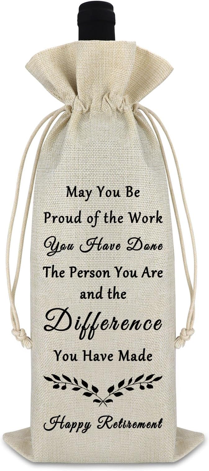 Goodbye Farewell Gift Happy Retirement Gift for Coworker Men Women Veteran Wine Bag Appreciation Gift Burlap Drawstring Wine Bag Christmas Gift for Retirees Employee Teacher Police Firefighter Soldier