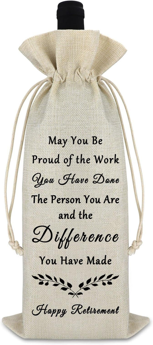 Goodbye Farewell Gift Happy Retirement Gift for Coworker Men Women Veteran Wine Bag Appreciation Gift Burlap Drawstring Wine Bag Christmas Gift for Retirees Employee Teacher Police Firefighter Soldier