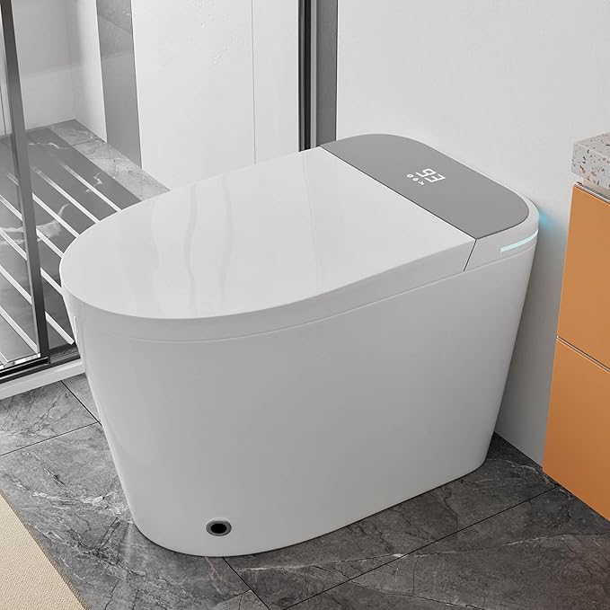 WinZo Smart Toilet, Tankless Toilets with Heated Seat, Auto Open & Close, Smart with Bidet Built In ADA Chair Comfort Height, Dryer and Warm Water Sprayer, Featuring Foot Sensor and Grey LED Display