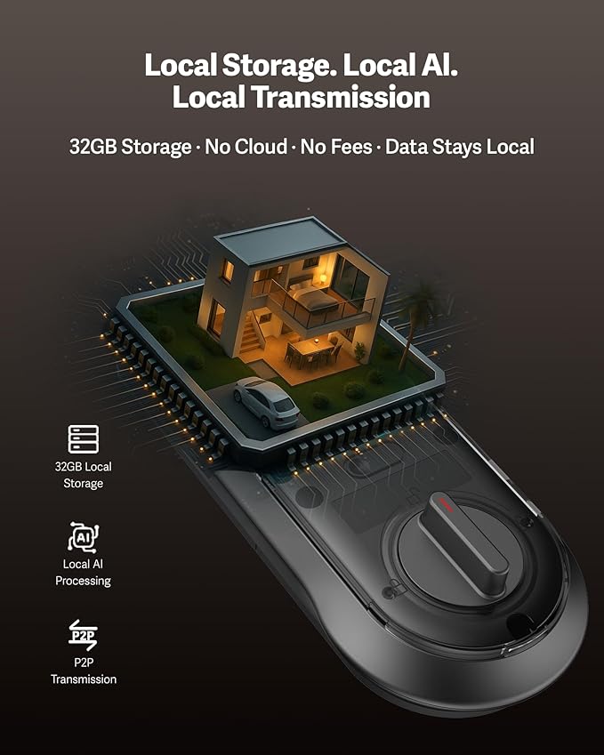 Lockin Veno Pro Palm Vein Video Smart Lock with 2K 180° Camera, Fingerprint Recognition, AI Motion Detection, IP65 Weatherproof, Remote App Control, 32GB Built-in Storage, No Monthly Fee