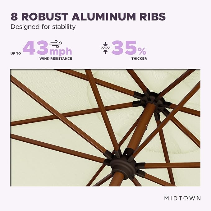 Midtown Umbrellas Sunbrella Umbrella Outdoor Patio Umbrella 2-9 Feet in Canvas Natural Acrylic Fabric, Auto-Tilt Aluminum Frame For Backyard Umbrella, Deck Umbrella & Porch Umbrella - Wooden Pole