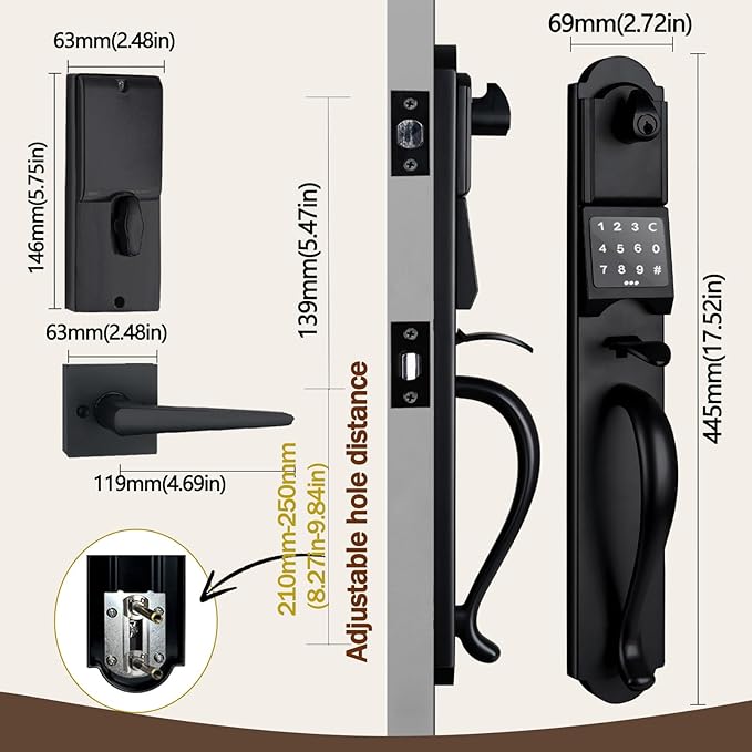 Smart Front Door Handle Set, Keyless Entry Door Lock with Touchscreen, Matte Black Finish, Left Hand