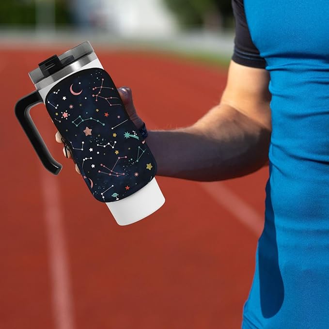 Galaxy Mandala Water Bottle Pouch for Stanley Cup 40oz 30oz,Personalized Gym Purse for Men Women, Tumbler Pouch with Versatile Pocket Water Bottle Bag for Cards, Keys, Phone