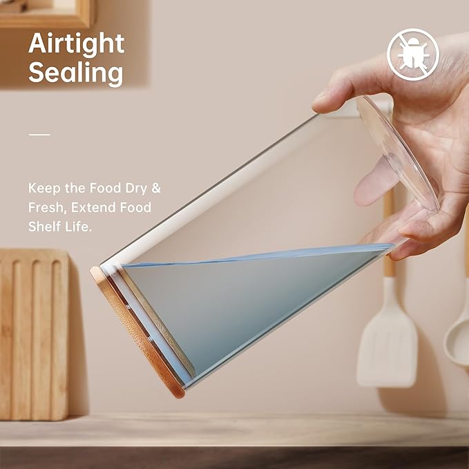 21oz - 4 Pack Glass Jars with Bamboo Lids, Glass Food Storage Containers with Airtight Lids, Air Tight Pantry Storage Containers for Coffee, Sugar, Spice, Meal Prep Jars for Salad & Fruit