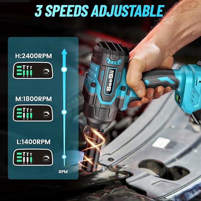 Seesii 1000N.m (738ft-lbs) Cordless Impact Wrench High Torque,1/2" Brushless Impact Gun w/Two 4.0Ah Battery,Fast Charger, 5 Sockets & Storage Case, Electric Impact Wrench for Car Truck,WH760