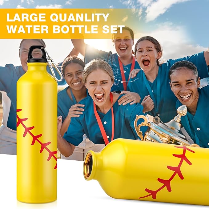 Uiifan 12 Pcs Softball Gift Leak Proof Aluminum Water Bottle Lightweight Bike Water Bottle Reusable Water Bottle with Twist Cap Buckle Travel Sports Bottle Softball Accessories for Camping Gym
