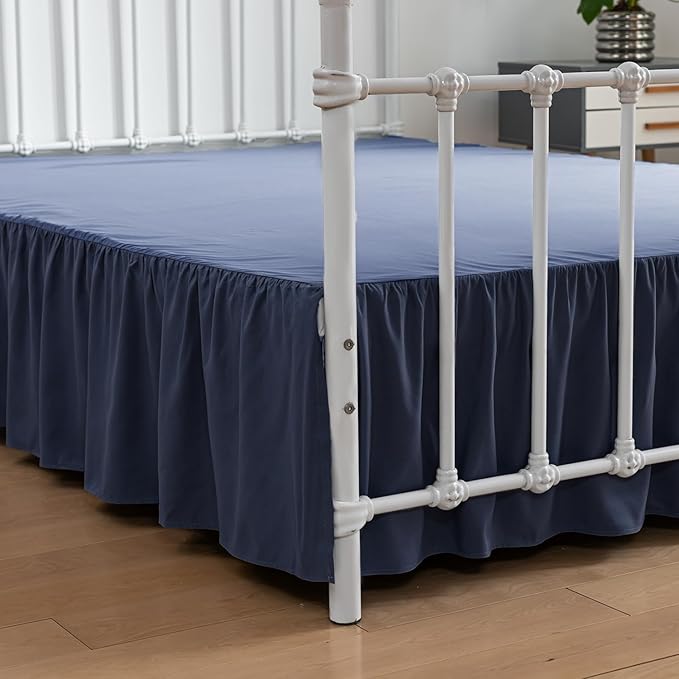 Bed Skirt Full Size Ruffled Bed Skirt with Split Corners, 18 Inch Drop Dust Ruffle Bed Skirt with Platform, Blue (Full - 18" Drop)