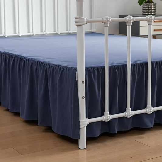 Bed Skirt Queen Size Ruffled Bed Skirt with Split Corners, 12 Inch Drop Dust Ruffle Bed Skirt with Platform,Blue