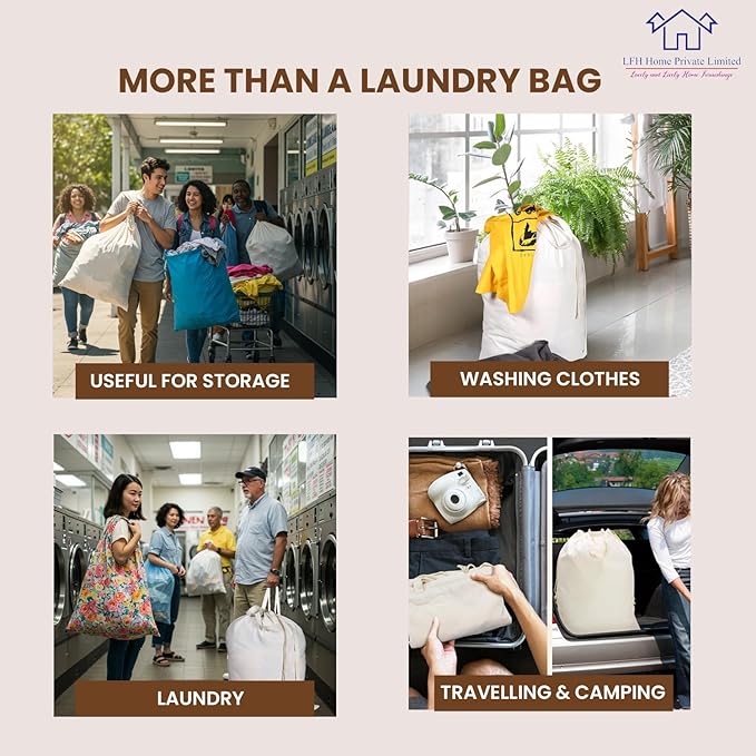 LFH Home Cotton Canvas Extra Large Laundry Bag with Handle, Heavy Duty Drawstring Closure Washable Laundry Bags School Travel, Home, Hotel, College Dorm, Organizer Sack, Toys 28x36-White Thanks Giving