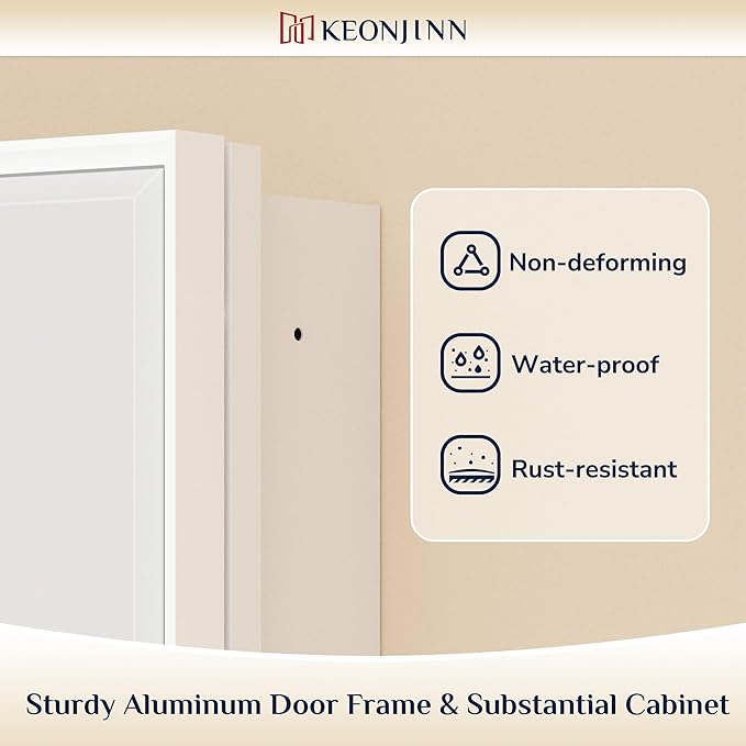 Keonjinn 17" x 25" White Medicine Cabinet with Mirror, Recessed or Surface Wall-Mounted Aluminum Alloy Framed Beveled Mirror, Single Door Farmhouse Bathroom Cabinet with Storage