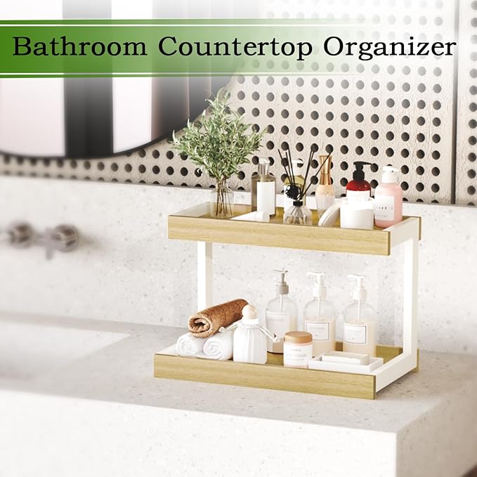 MARTY 2 Tier Spice Rack Organizer for Countertop, 15.8''L Coffee Station/Bathroom Organizer Countertop, Counter Shelf Desktop Storage Organizer for Kitchen, Bedroom, Office