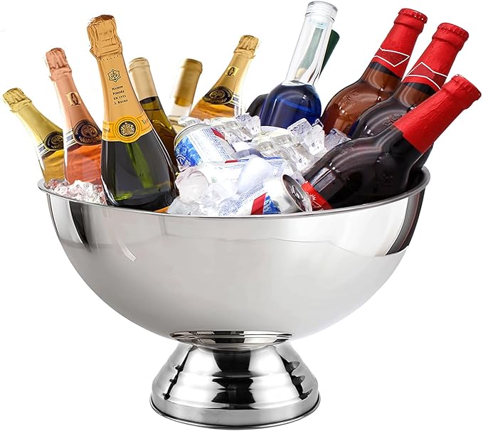 Winsterch 18/8 Stainless Steel Ice Bucket for Parties,Beverage Tub Party Bucket with Scoop,Banquet Champagne Ice Bucket Big Ice Bucket for Parties,Drink Chiller for Parties, Round,12QT (3 Gallon)