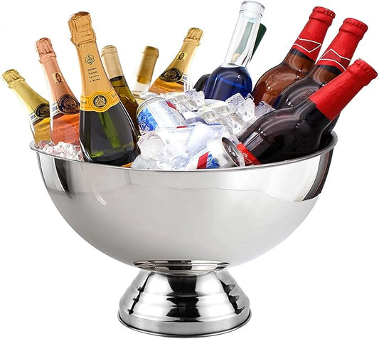 Winsterch 18/8 Stainless Steel Ice Bucket for Parties,Beverage Tub Party Bucket with Scoop,Banquet Champagne Ice Bucket Big Ice Bucket for Parties,Drink Chiller for Parties, Round,12QT (3 Gallon)