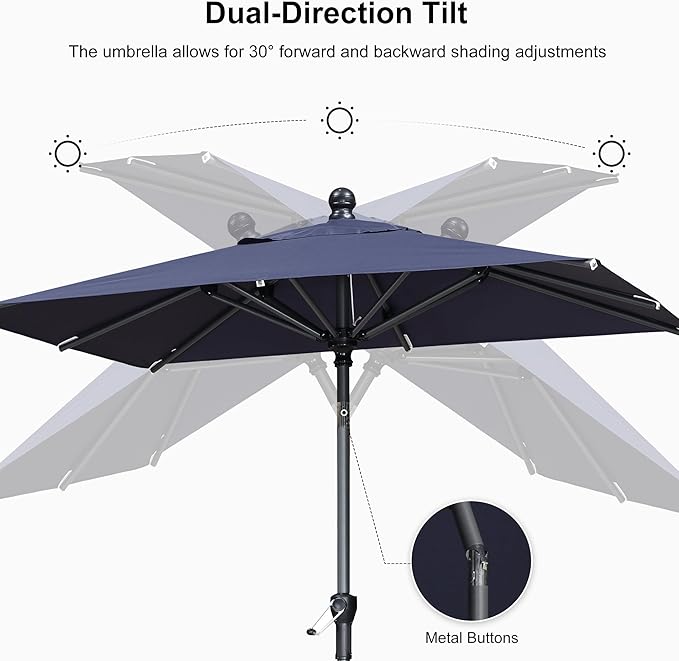 PURPLE LEAF 9' x 6' Rectangular Patio Umbrella Outdoor Table Umbrella Aluminum Frame Market Umbrella Sun Umbrella with 8 Sturdy Ribs Tilt for Garden Deck Lawn Pool Navy Blue