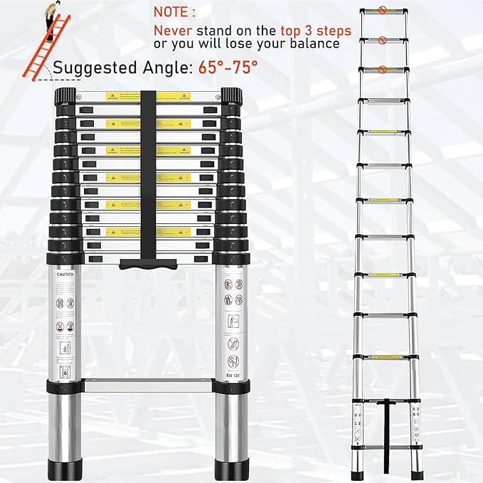 Telescoping Ladder 8.5 FT - Aluminum Telescopic Ladder with Non-Slip Feet - Portable Collapsible Extension Ladders for Home Roof Loft RV Work with EN131 Certified - 330lbs Max Capacity