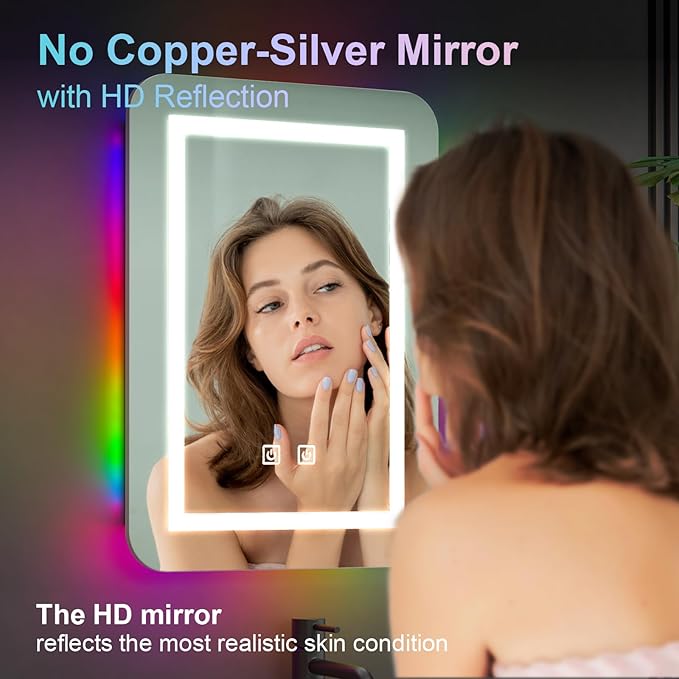 Recessed Medicine Cabinets for Bathroom Medicine Cabinet with Mirror,RGB LED Medicine Cabinet with Lights,3-Color Lighted Medicine Cabinets Wall Mounted,Bathroom Mirror with Storage 16x24