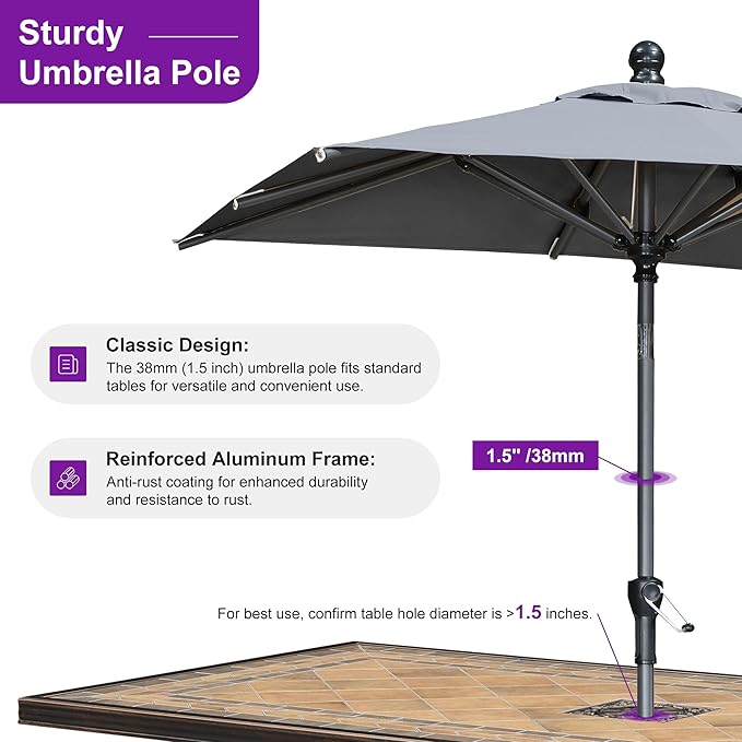 PURPLE LEAF 6' x 4' Rectangular Patio Umbrella Outdoor Table Umbrella Aluminum Frame Market Umbrella Sun Umbrella with 8 Sturdy Ribs & Tilt for Garden Deck Lawn & Pool Light Gray