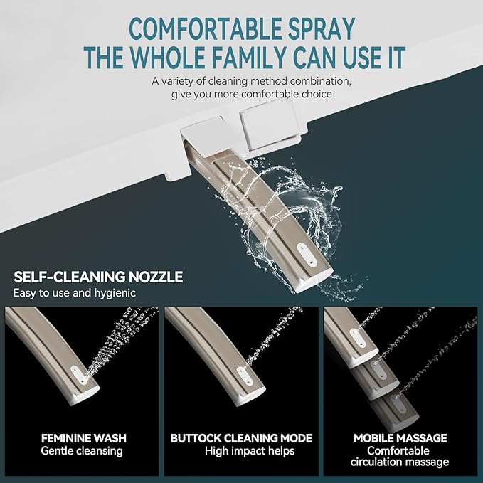 YOURLITE Bidet Toilet Seat, Elongated Toilet Seat Warm Water, Heated Seat Bidet with Remote Control,Self-cleaning Nozzle Temperature Adjustable LED Light, Need Electricity, White