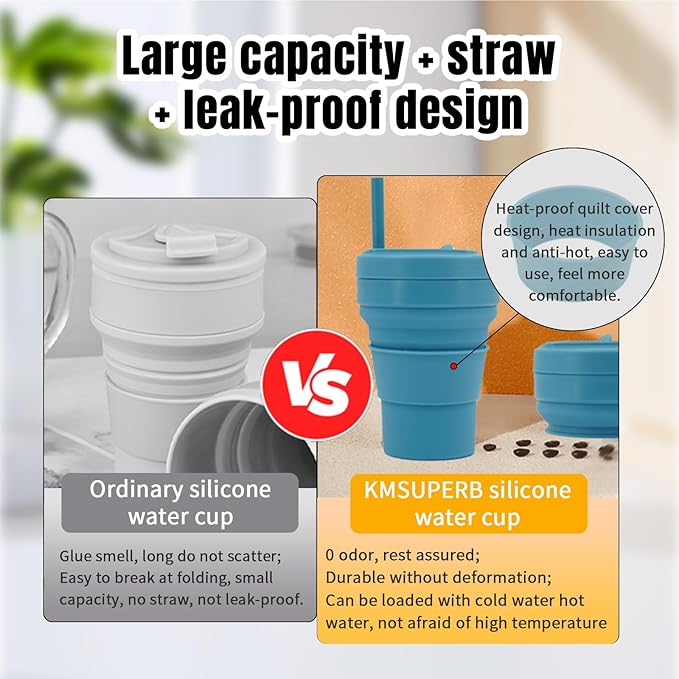 collapsible cup with Straw, Kids Insulated collapsible cups for traveling Leakproof Cup, Portable 350ml Foldable Travel Straw camping cup for Picnic,Hiking,Sports,Camping,Biking (blue)