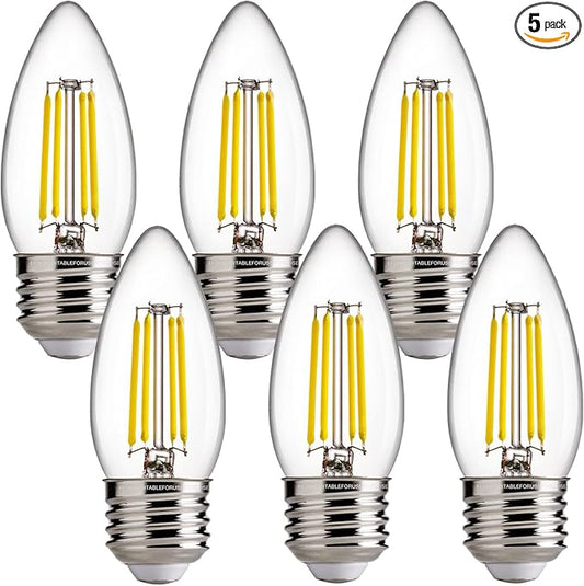 FLSNT Dimmable LED Candelabra Bulbs, 60W Equivalent LED Chandelier Light Bulbs, 5000K Daylight, E26 Base, 550LM, 6 Pack UL,CA65 Listed.