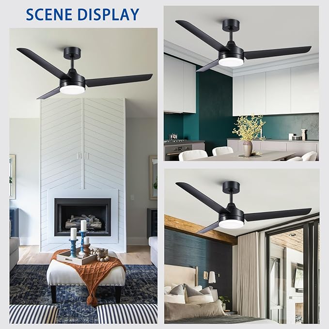 Black Ceiling Fans with Lights and Remote Control，Modern 52 Inch Ceiling Fans with Lights and 6-Speed Modes -Adjustable Dimming - DC Motor - Perfect for Living Room, Bedroom，Dining Room