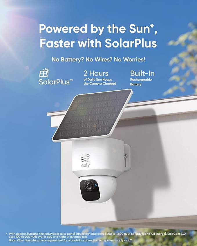 eufy Security SoloCam E30, 2 Pack, Security Cameras Wireless Outdoor, Solar Camera Outdoor Wireless, 360° Pan, AI Tracking, 2K Clarity, No Monthly Fee