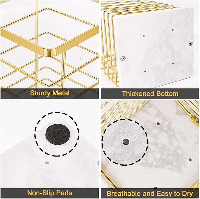 Square Kitchen Utensil Holder, Sturdy Metal Rack for Countertop Storage, Cooking Tools Organizer with Drainage Hole, Stylish Utensil Caddy for Effortless Kitchen Organization, with Marble Base