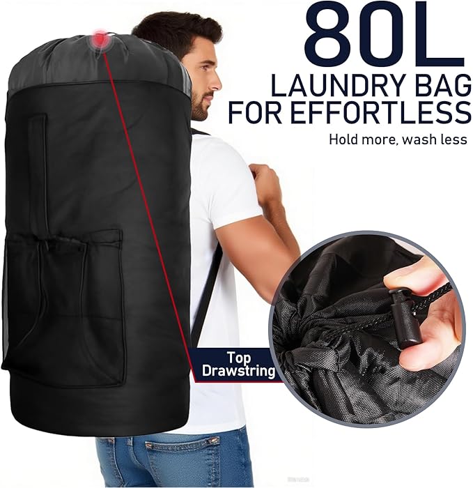Laundry Bag Backpack Extra Large Travel Laundry Bags with Shoulder Straps Durable Polyster Clothes Hamper Bag for College Laundromat Apartment