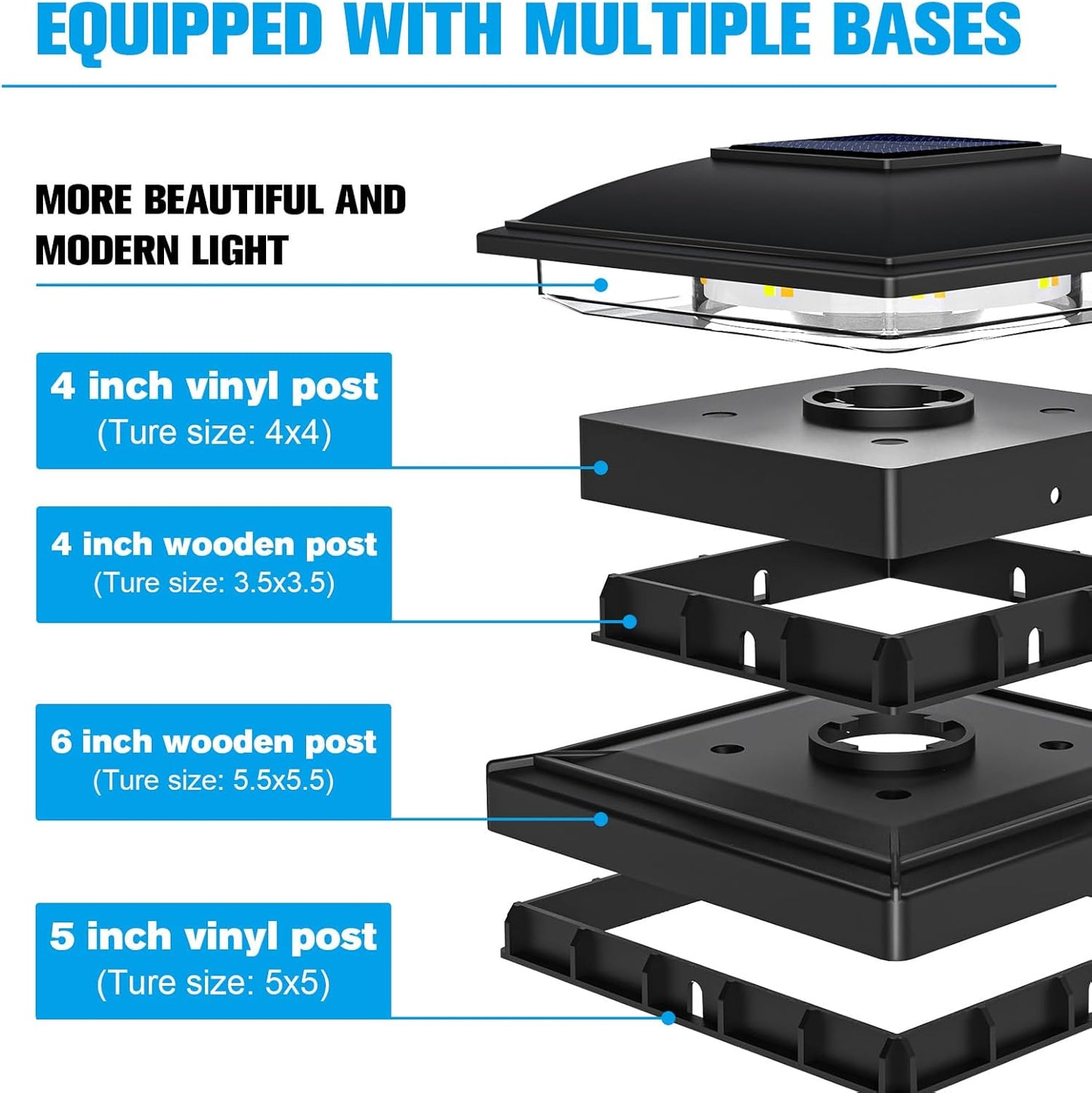 VOLISUN Solar Post Cap Light Outdoor Waterproof 12pack,Solar Fence - Post Lights for 4x4 5x5 6x6 Wooden/Vinyl Post,Black Deck Post Cap Light Solar Powered with Warm White for Garden/Patio/Porch