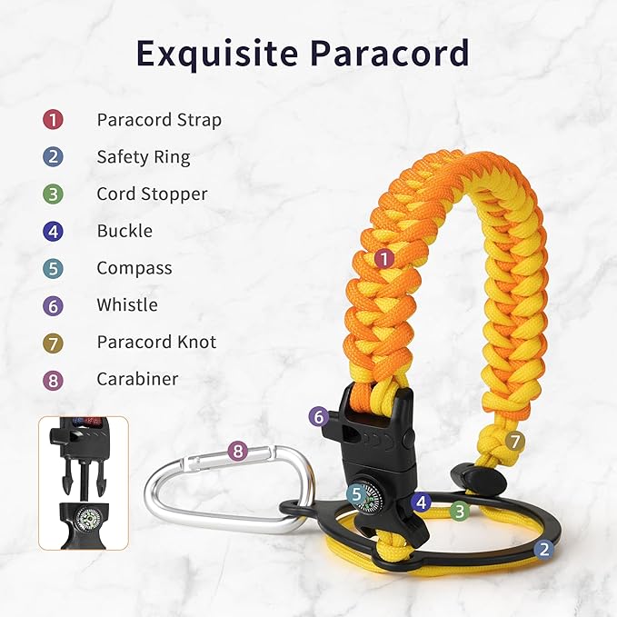 Trebo Half Gallon Water Bottle with Paracord Handle 64oz Wide Mouth Insulated Double Wall Stainless Steel Large Sports Flask Keep Hot 24 Hours & Cold 48 Hours Water Jug with 3 Lids, Orange