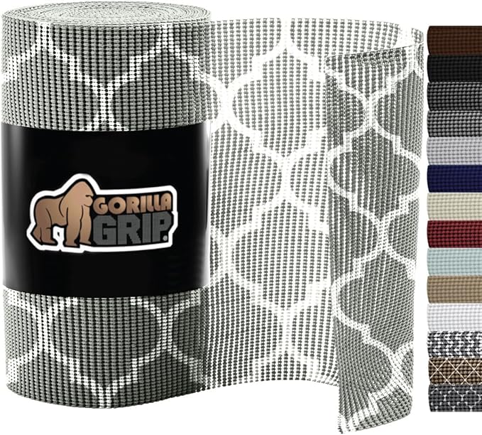 Gorilla Grip powerGRIP Drawer Shelf and Cabinet Liner, Thick Strong Hold, Non-Adhesive Liners Protect Kitchen Cabinets and Cupboard, Bathroom Drawers, Easy Install, Breathable Mat, 20" x20', Gray