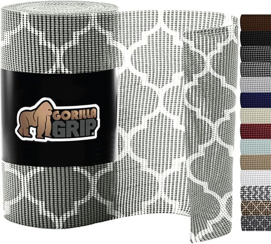 Gorilla Grip powerGRIP Drawer Shelf and Cabinet Liner, Thick Strong Hold, Non-Adhesive Liners Protect Kitchen Cabinets and Cupboard, Bathroom Drawers, Easy Install, Breathable Mat, 17.5" x10', Gray