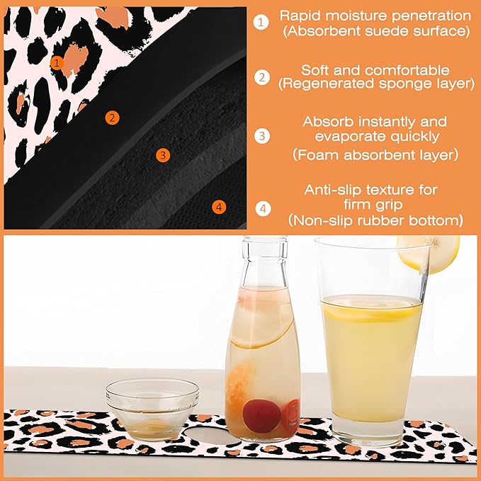 Kitchen Sink Splash Guard Faucet Mat Leopard Rosettes Sink Splash Guard Behind Faucet,1 PC Soft Diatom Mud Non-Slip Mat -for Kitchen,Sink Mat,Dish Drying Mat,Bathroom Faucet Mat 15.5"X5.5"