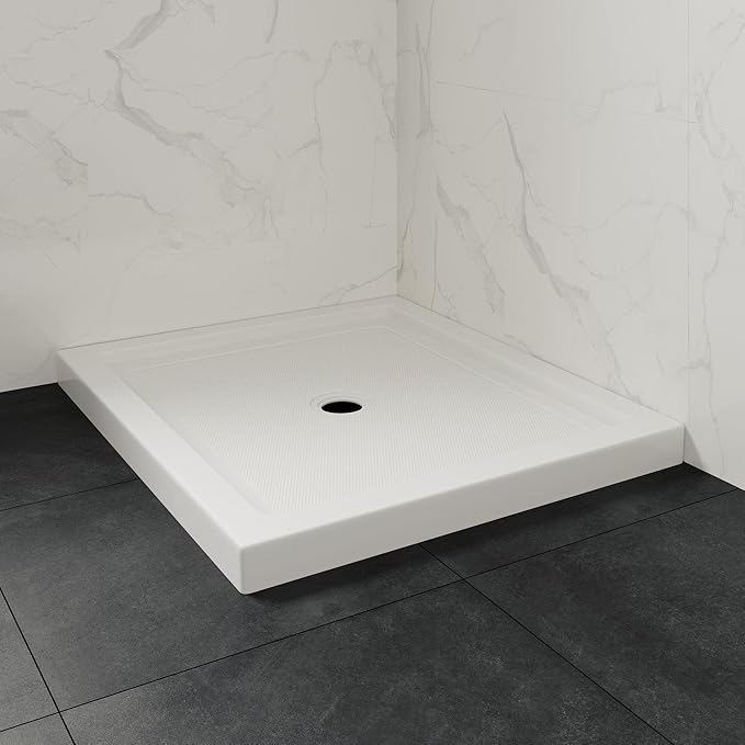 OVE Decors 38 in. W x 32 in. D Shower Base Pan Square, Center Drain, White Acrylic, Reversible Design