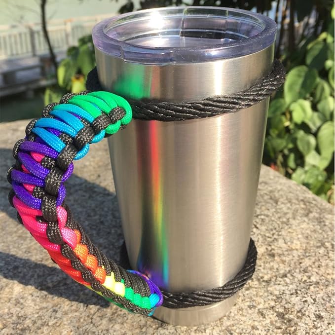 Handmade Paracord Handle for 20 oz. Tumbler, Colorful/Black