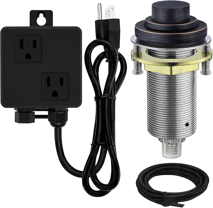 SinkTop Air Switch Kit (Long Full Brass Button) for Disposal, Dual Outlet, (Oil Rubbed Bronze)