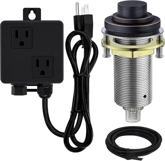 SinkTop Air Switch Kit (Long Full Brass Button) for Disposal, Dual Outlet, (Oil Rubbed Bronze)