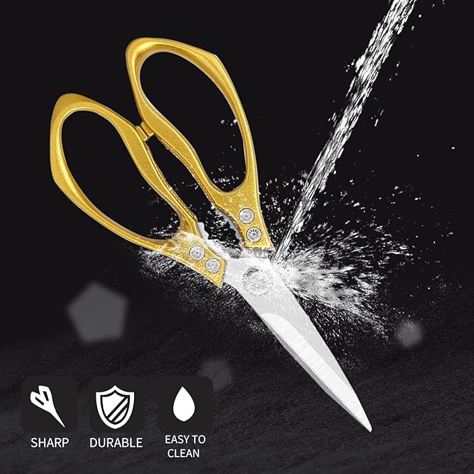 Kitchen Scissors, Heavy Duty Sharp Kitchen Shears, Dishwasher Safe, Multipurpose Cutting Scissors for Kitchen, Meat, Chicken, Fish, Poultry, Herbs, Bread, Kitchen Gadgets, Gift (Gold)