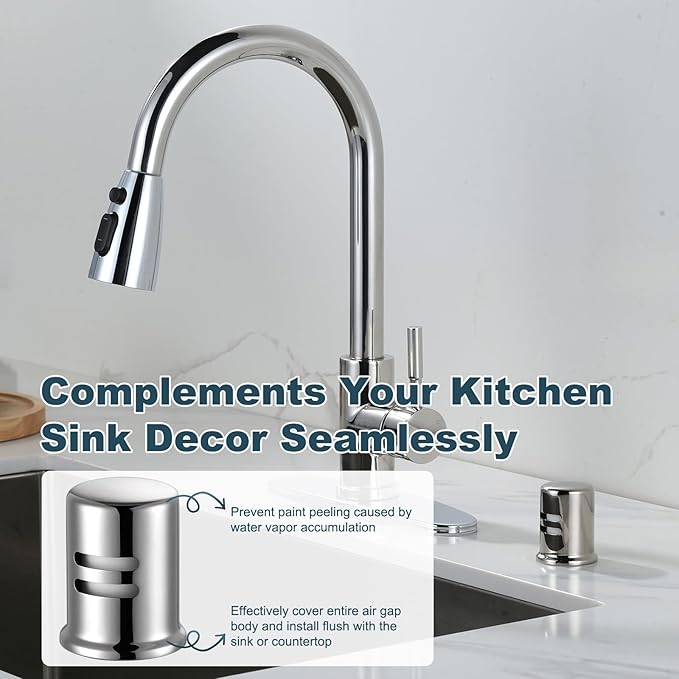 Dishwasher Air Gap Cover, Dishwasher Air Gap Cap for Kitchen Sink, Solid Brass Dishwasher Overflow Vent Cap Replacement Kit, Polished Nickel