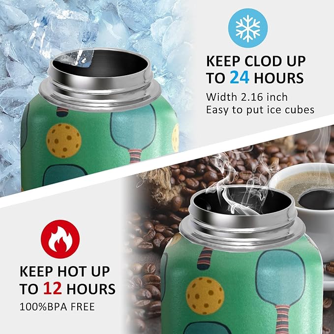 32oz Pickleball Water Bottle Insulated Vacuum Stainless Steel Tumbler Travel Mugs With Straw for Gym Camping Hiking