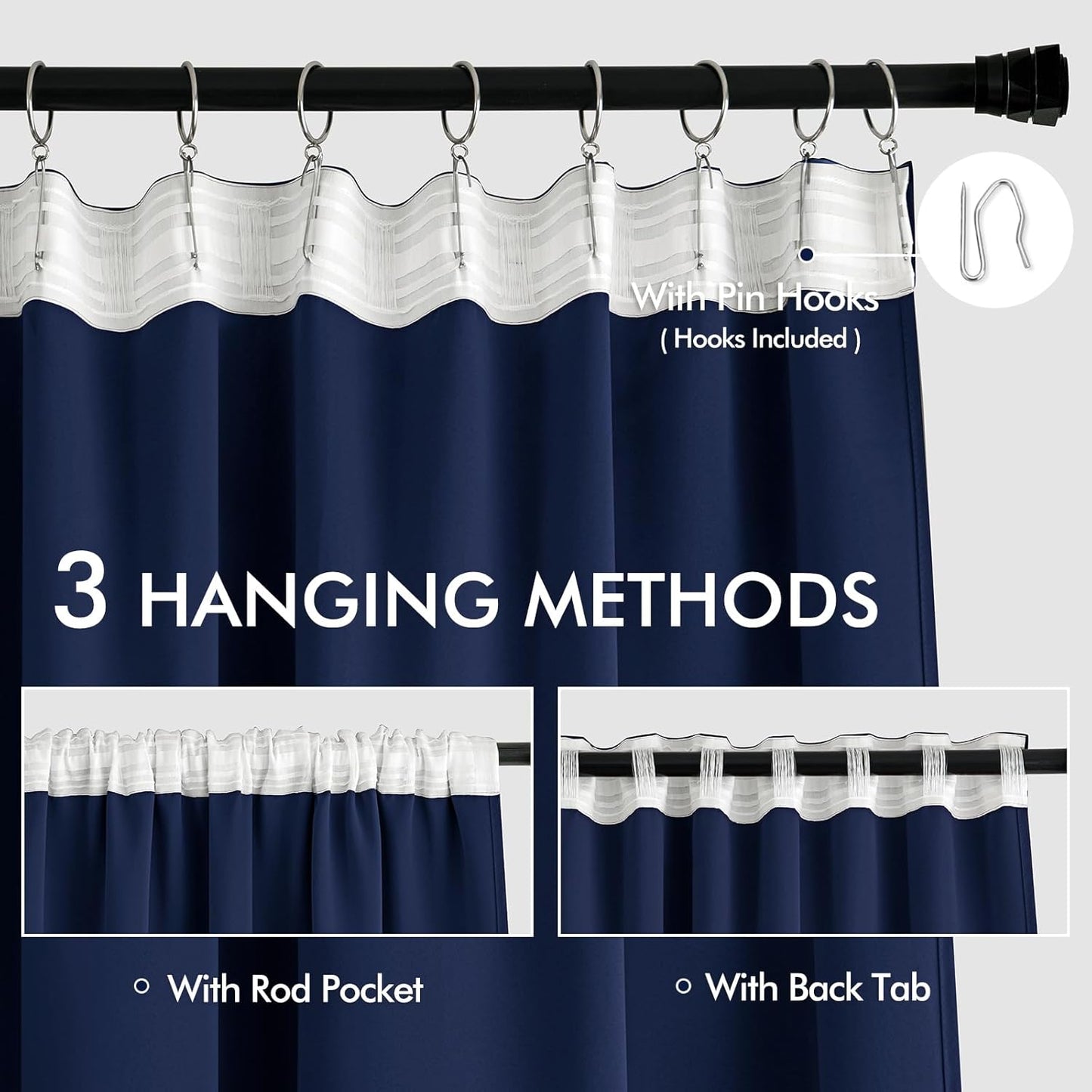 MIULEE Navy Blue Back Tab Blackout Curtains 84 Inch Length 2 Panels Set for Living Room Bedroom Privacy, Rod Pocket/Pinch Pleat Thermal Insulated Room Darkening Pleated Light Blocking Drapes
