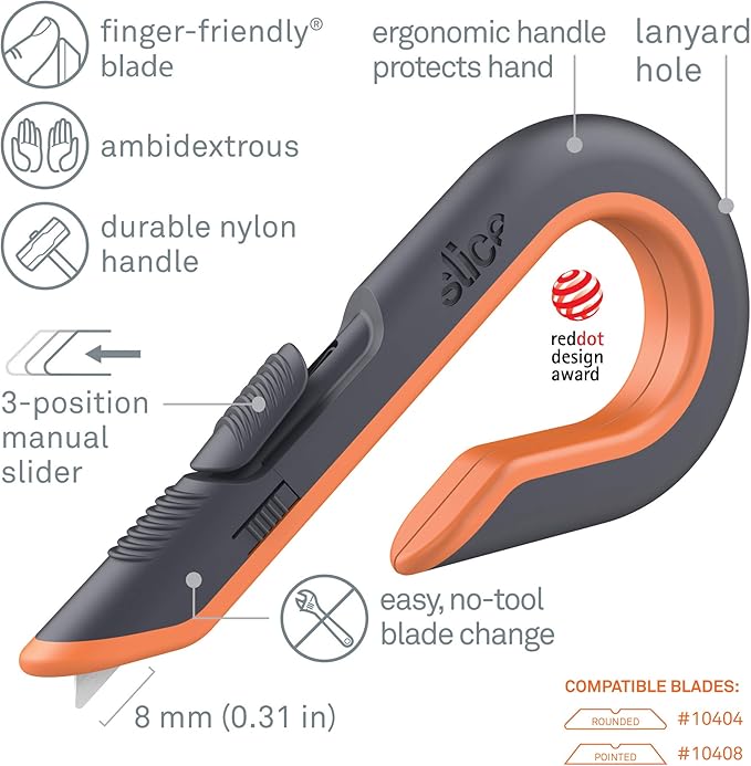 Slice 10503 Box Cutter, Retractable, Utility Knife, Finger Friendly edge, Stays Sharp up to 11x Longer Than Metal , 6 Pack
