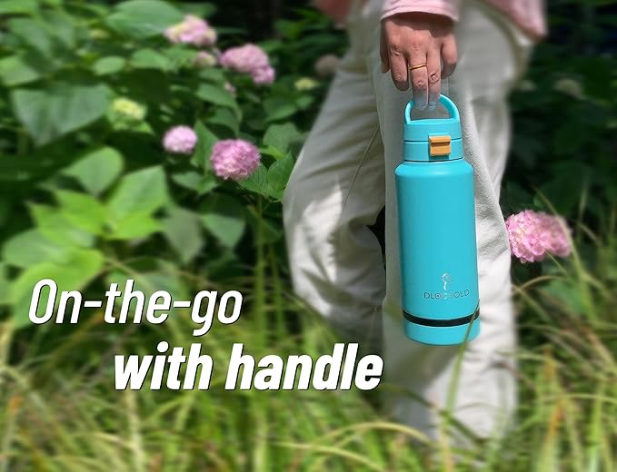 DLOCCOLD 32 oz sports water bottle Insulated Stainless Steel Water Bottle with straw & pills holder, Reusable Double Walled Water Bottle for Sports, Gym, Travel, Men, Women & Kids W/ 3 Leak Proof Lids