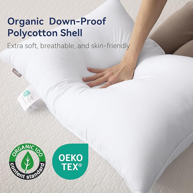 Goose Feather Down Pillows Standard Size Set of 2 - Luxury Soft Feather Down Pillow for Sleeping - Hotel Quality Bed Pillows - Wrapped in Polyester (Solid White, 20x26 Inches)