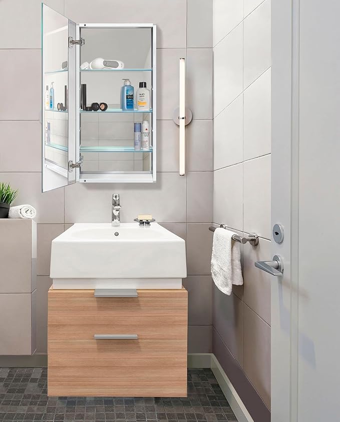 Krugg Medicine Cabinet | Recess or Surface Mount | Blum Hinge 170 Degree Soft Close|(18"x36")