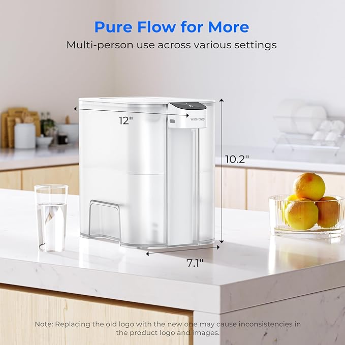 Waterdrop Mega Electric Water Filter Pitcher, Dispenser, 200-Gallon Filtered Water Pitcher, NSF/ANSI 42&53&401&372, Reduce PFAS, Lead, Chlorine, 27-Cup, White, with 1 Filter, Does not Lower TDS