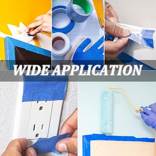 3 Rolls Premium Painters Tape, 1.88inch x 60.1yds, Professional Grade Paint Paper Tape Blue Painter Tapes for Indoor and Outdoor Use, Crafts, Arts, Wall Painting, Labeling, Decorations, Removes Easily