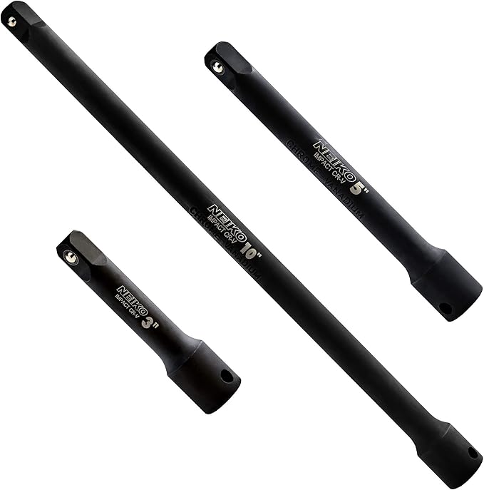 NEIKO 00234A 3/8-Inch-Drive Impact Extension-Bar Set, Made with CrV Steel, 3-Inch, 5-Inch, and 10-Inch Sizes, 3-Piece Set