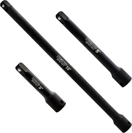 NEIKO 00234A 3/8-Inch-Drive Impact Extension-Bar Set, Made with CrV Steel, 3-Inch, 5-Inch, and 10-Inch Sizes, 3-Piece Set